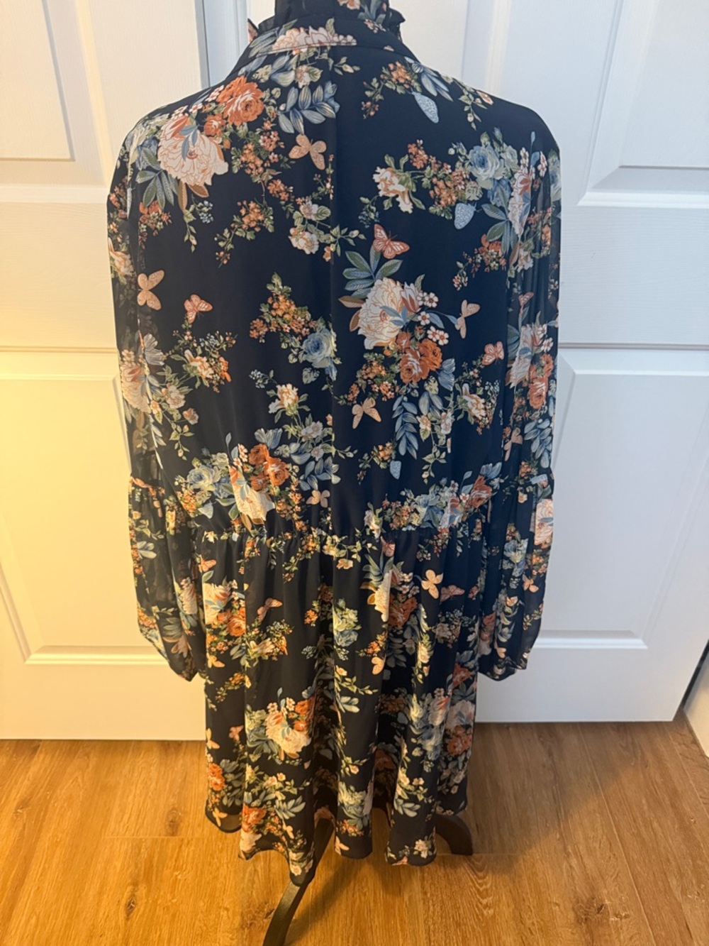 Navy Floral Tiered Long-Sleeve Dress - Picture 2 of 10